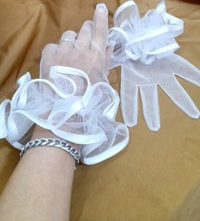 تصویر دستکش توری ساده ، مچی پر چین - صورتی 