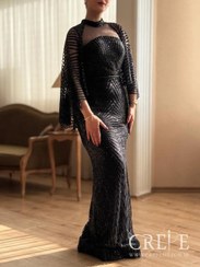تصویر لباس مجلسی زنانه ماکسی مرواریدی شنلدار 