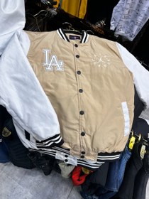 تصویر بامبر جکت بیسبالی ضد آب داخل آستربندی کامل رنگ کرم Waterproof Baseball Jacket Bamber Inner Lining Full Color Cream