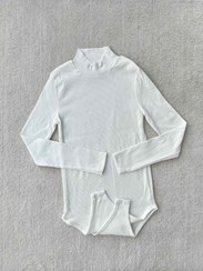 تصویر بادی یقه اسکی آستین بلند سفید و سرمه ای 