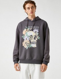 تصویر هودی بزرگ با طرح جمجمه برند Koton Oversized Hoodie Skull Printed