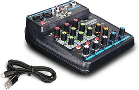 تصویر کارت میکسر صدا 4 کاناله(بار آمازون) Ultra low noise 4 Channel Mixer Soundboard Stable Transmission Professional Sound Mixing Console Digital Mixer for DJ Mixing, Blue