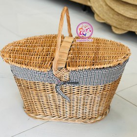 تصویر سبد پیکنیک حصیری مدل سرتخت روشن 