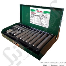 تصویر جعبه بکس 15 پارچه 1/2 آلن شش گوش سایز 4-12 هنس مدل 06615 ا HANS 15 pcs hex bit set HANS 15 pcs hex bit set