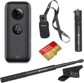 تصویر دوربین Insta360 ONE X 360 با فیلم 5.7K 4K 3K و عکسهای 18 مگاپیکسلی - بسته نرم افزاری شامل دسته زمان گلوله ، دوربین سلفی نامرئی و 64 GB SanDisk Extreme microSDXC (4 مورد) 