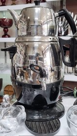 تصویر سماور برقی استیل سوفرام ترک با قوری استیل ترک Sofram Turkish Steel Electric Samovar With Steel Teapot