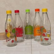 تصویر بطری گلدار آب درب رنگی جنس شیشه ای محصول پیشتازان در5رنگ وطرح متنوع باکیفیت بالا 
