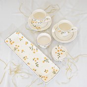 تصویر ست عصرانه خوری فنجان و ظرف مستطیلی دست‌ساز نیلابی طرح آبان