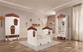 تصویر سرویس خواب نوزاد مدل کلبه سه تکه سفید-آبی 