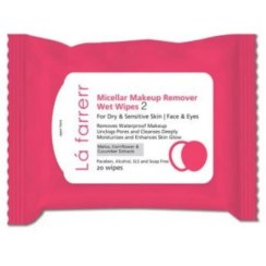 تصویر دستمال مرطوب پاک کننده آرایش چشم و صورت 2 مناسب پوست های خشک و حساس لافارر 20 عددی 
