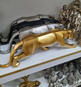 تصویر مجسمه ببر گرافیکی مشکی سفید نقره ای طلایی - مشکی 