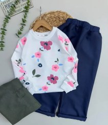 تصویر بلوز شلوار دخترانه گل سایز ۵۰ و ۵۵ کتان کجراه 