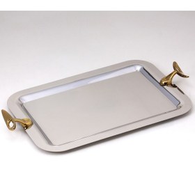 تصویر سینی مستطیل متوسط تک استیل مدل لوپ (دسته طلایی) TakSteel Medium Oblong Tray Loop Model - Steel-Gold