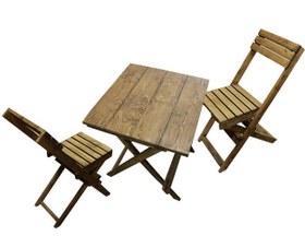 تصویر میز و صندلی چوبی تاشو 2 نفره 
