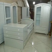 تصویر سیسمونی تخت و کمد نوزاد نوجوان دراور کودک بوفه بچه ویترین سرویس خواب اتاق کودک پس کرایه 