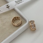 تصویر گوشواره حلقه‌ای پهن نگین مربعی 