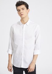 تصویر پیراهن سفید مردانه دکمه مخفی White Men's Hidden Button Shirt - Original Deylam