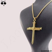 تصویر گردنبند صلیب استیل رنگ نقره ای 