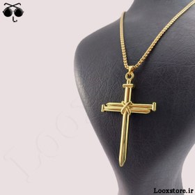 تصویر گردنبند صلیب استیل رنگ نقره ای 