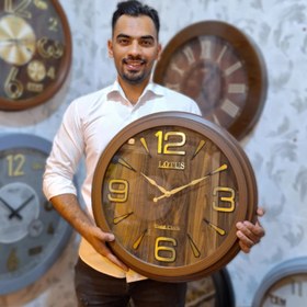 تصویر ساعت دیواریِ لوتوس چوبی گردویی - 60 سانتی Lotus clock