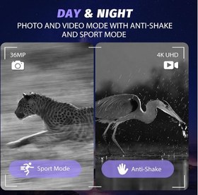 تصویر دوربین شکاری دوچشمی Night Vision (دید در شب) با کیفیت 4K (UHD) و 36MP شارژی با قابلیت فیلم برداری و زوم 5x به همراه کارت حافظه 32 گیگ (بار آمازون) Night Vision Goggles - 4K Night Vision Binoculars with 4000mAh Rechargeable Battery, 32GB TF Card can Save Photo and Video, 3'' HD Screen for Camping & Security, Black
