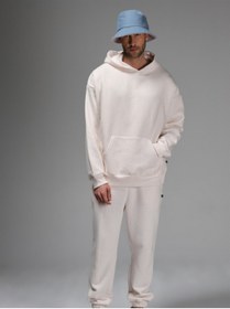 تصویر ست لباس ورزشی مردانه کلاهدار سفید با پاهای الاستیک 3 نخ رستر 60267-3 