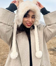 تصویر کلاه بافت منگوله دار - طوسی 