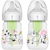 تصویر شیشه شیر دکتر براونز ۱۵۰ میل بسته ۲ عددی طرح خرگوش و روباه 