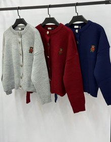 تصویر بافت دکمه‌دار خرس (کاردیگان) ترندی - زنانه - سبز 