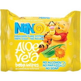 تصویر دستمال مرطوب کودک پاکتي نينو حاوی آلوئه ورا 20 عددی Nino Cleanser Baby Wipes