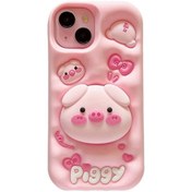 تصویر قاب عروسکی فانتزی piggy (خوک صورتی)پاپ سوکتی - 11normal piggy popsocket silicone iphone case