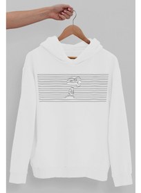 تصویر سویشرت مردانه با کلاه سفید طرح راه‌راه برای سگ برند rock&roll Striped Dog White Hooded Men's Sweatshirt