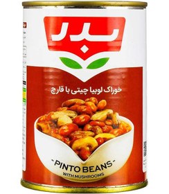 تصویر کنسرو خوراک لوبیا چیتی با قارچ 430 گرمی بدر 