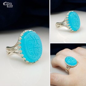 تصویر انگشتر نقره عقیق آبی خطی مردانه ا Linear blue agate silver ring Linear blue agate silver ring