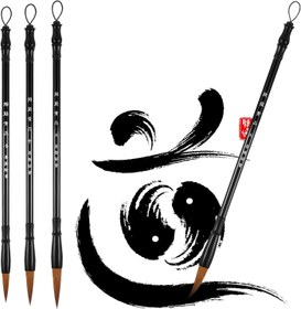 تصویر قلم موی چینی برند klarako 3 Pieces Chinese Calligraphy Brush Chinese Brush Pens Japanese Calligraphy Brush Sumi Drawing Brush Traditional Wooden Watercolo