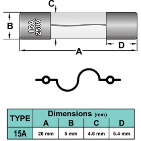 تصویر فیوز شیشه ای 15A-250V سایز 20*5 