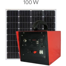 تصویر برق خورشیدی 100 وات باتری 42 آمپر 5 عدد لامپ برند مانیک Solar Package 100W 42Ah