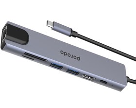 تصویر هاب تایپ‌ سی 7 پورت پورودو Porodo 7 in 1 Aluminum USB-C Hub PD-4K71C 