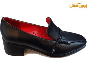 تصویر کفش چرم زنانه اداری و رسمی پاشنه 3 سانت بدون بند کد 21782 