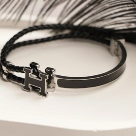 تصویر دستبند استیل هرمس بند چرمی Hermes-steel-bracelet-with-leather-strap