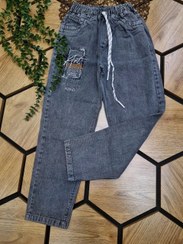 تصویر شلوار لی مام فیت دلتا رنگ طوسی گلدوزی شده سایز 90 Mom fit Delta gray embroidered leo pants, size 90