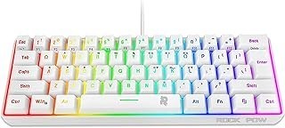 تصویر ROCK POW 60% Wired Gaming Keyboard, 61 Keys RGB Backlit Wrist Rest Ultra-Compact Mini Waterproof Keyboard for PC Computer Gamer (White) 