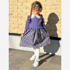 تصویر پیراهن دخترانه مدل شکوفه رنگ بنفش 