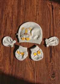 تصویر ست کلاه و دستکش و پاپوش نوزادی پاپو مدل ببر کد 15139 