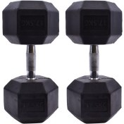 تصویر دمبل شش ضلعی ۱۷.۵ کیلوگرمی بسته ۲ عددی 