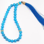 تصویر تسبیح 33دانه آبرنگی آبی سفید کد1 