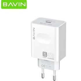 تصویر شارژر دیواری فست شارژ 45 وات همراه با کابل تایپ سی باوین BAVIN PC800Y 45W Charger 