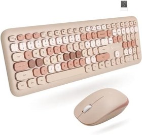 تصویر X9 Colorful Keyboard and Mouse Combo - 2.4Ghz Wireless - Transform Your Space with a Cute Wireless Keyboard and Mouse Set (110 Keys and 18 Shortcuts) - for PC and Chrome (Brown) 