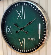 تصویر ساعت دیواری فلزی ست کد ۱۰۶ صفحه طوسی و سبز 