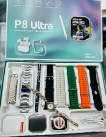 تصویر پک ساعت هوشمند p8 ultra همراه با ایرپادپرو،ساعت زنانه و قلم لمسی ا P8 Ultra SMART WATCH P8 Ultra SMART WATCH